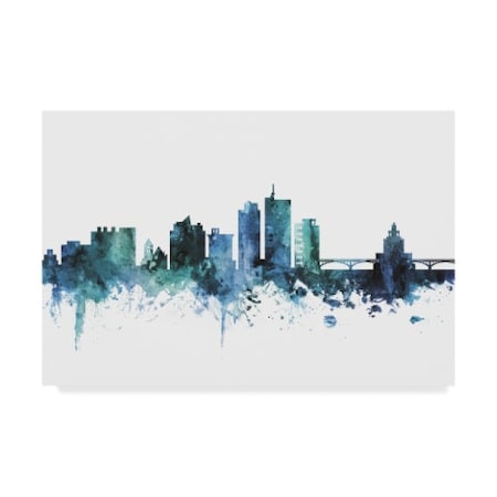 Michael Tompsett 'Cedar Rapids Iowa Blue Teal Skyline' Canvas Art,22x32